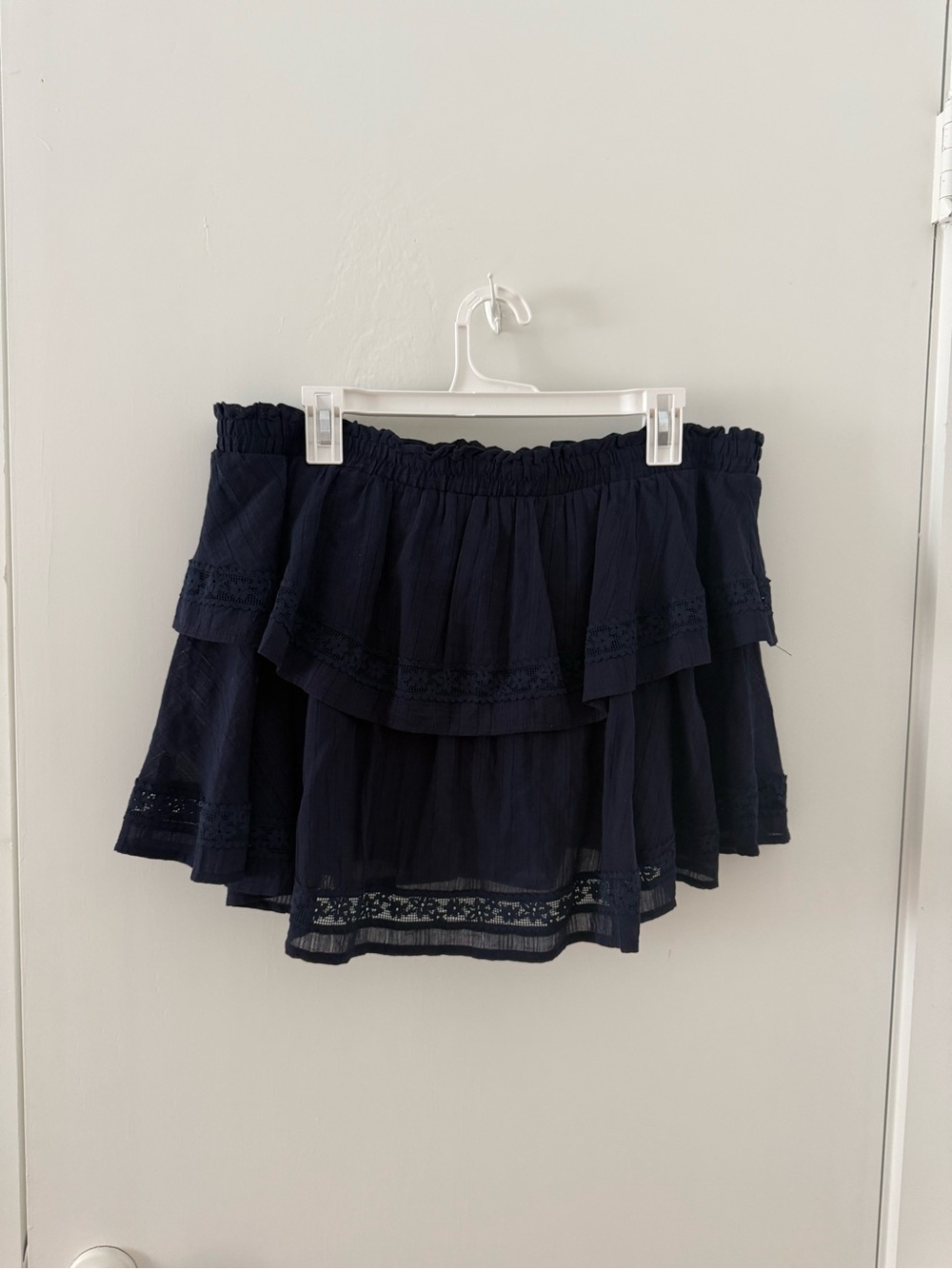 Tiered Navy Ruffle Skort with Crochet Trim